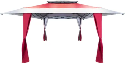 Produktbild von paramondo Faltpavillon Weekend, 4 x 4 m Dach / 3 x 3 m Gestell / anthrazit + 4 Stützenverkleidungen wasserdichtes Doppeldach, 3x3 m Stahlgestell, UV 50+, anthrazit/bordeaux + Transporttasche mit Rollen