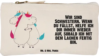 Produktbild von Mr. & Mrs. Panda Federtasche Einhörner Umarmen Größe S Klein - Weiß - Geschenk, Schwester, Familie, Einhorn, Pouch, Liebe, Etui, Kulturbeutel, Schwestern, beauty case