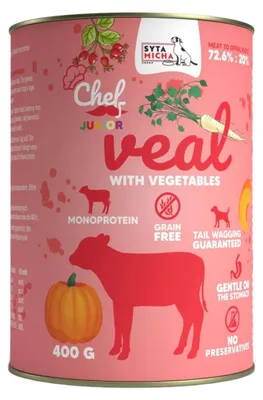 Produktbild von Nasses Hundefutter SYTA MICHA Kalbfleisch mit Gemüse Junior 400g