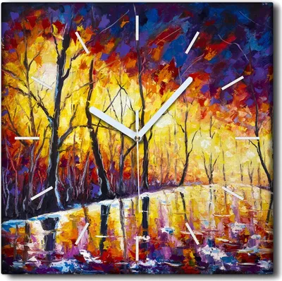 Produktbild von Coloray Uhr auf Leinwand 30x30 cm Wand Uhr Dekoration Wohnzimmer Segeltuch weiße Zeiger -Waldabendpark.