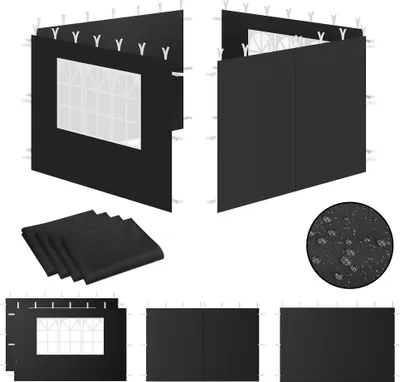 Produktbild von Zelsius Seitenwände für Pavillon 3x3 m, 4-teilig, Schwarz, Gartenzelt Seitenwand mit Fenster, UV30