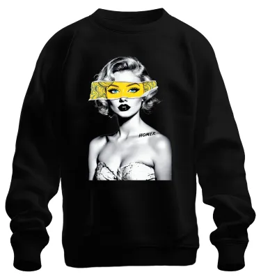 Produktbild von Pop Art HOMER Blonde Frau Gelbe Augenmaske Blaue Augen Retro Uni Sweatshirt Pullover, Schwarz, XL
