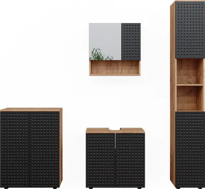 Produktbild von Badmöbel-Set Vicco Irma Anthrazit gepunktet 4 Teile, mit Hochschrank und Kommode, Model 47207