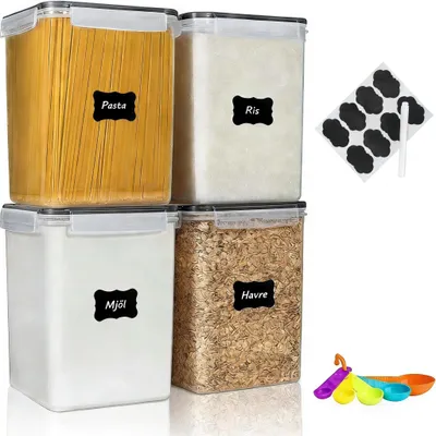 Image de Ensemble de 4 récipients hermétiques pour le stockage de la farine et du sucre