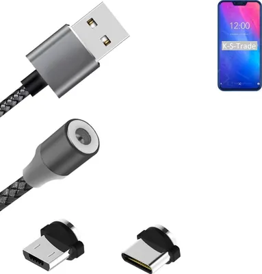Produktbild von K-S-Trade Hochwertiges Magnet-Lade-kabel Sync-Kabel Daten-Kabel für Vernee M8 Pro mit USB-Typ-C-Anschluss und Micro-USB-Anschluss 2A bis zu 480mbps