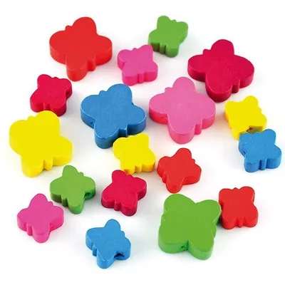 Image de Meyco Perles en bois Papillons multicolores à enfiler Bricolage 18 pièces