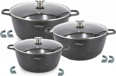 Produktbild von Cheffinger 6-tlg. Kochtopfset 24-28-32CM Topf Induktion Alu Guss Pfanne