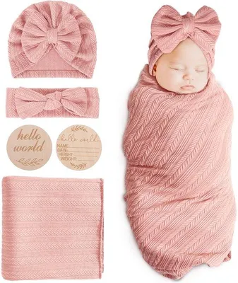 Produktbild von Unyqoos® Baby-Pucktuch-Set mit Mütze & Stirnband – weiche, dehnbare Einschlagdecke 80 x 80 cm, sicher ohne Reißverschluss, Klett oder Druckknöpfe