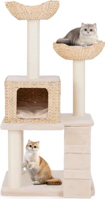 Produktbild von GOPLUS 122 cm Kratzbaum, Katzenbaum mit Sisal-Kratzpfosten, Perch, Katzenhöhle und Kletterleiter, Beige