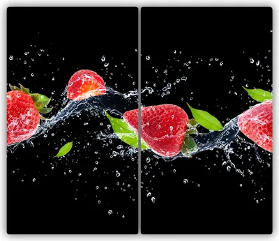 Produktbild von Tulup Glas-Herdabdeckplatte - 2x30x52cm - Glaskeramikkochfeld-Abdeckung Spritzschutz Zweiteilig Erdbeeren und Wasser