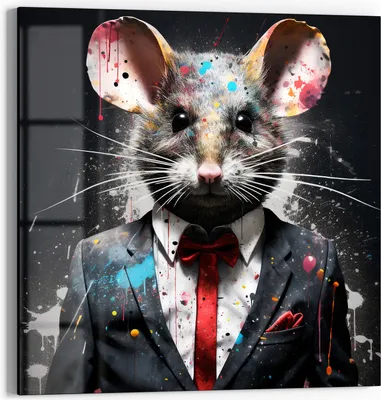 Produktbild von DEQOART Glasbild Echtglas 50x50 cm 'Stilvolle Maus' Wandbild Bild modern Deko
