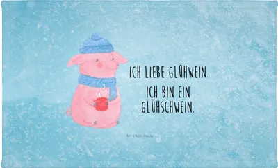 Produktbild von Mr. & Mrs. Panda Handtuch Schwein Glühwein - Eisblau - Geschenk, Glühschwein, baumwolle, Punsch, Händehandtuch, Weihnachten, 50x100, kleines, Weihnachtsmarkt, Flauschtuch