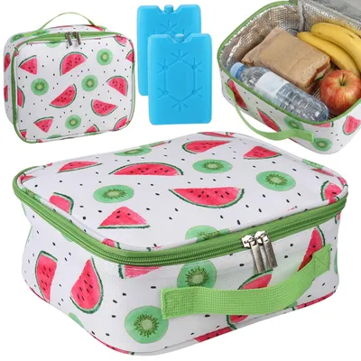 Produktbild von Grüne Kühltasche 4L mit zwei Kühlakkus, isolierte Lunchbox, Thermotasche, Picknicktasche, Lunchbox Tasche, leicht, tragbar, ideal für Arbeit, Schule, Reisen und Picknick