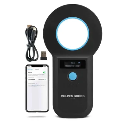 Produktbild von Vulpes Goods Haustier Mikrochip Scanner, Chiplesegerät für alle Tiere und Haustiere, Chiplesegerät, Inkl. Reisetasche, ISO11784/85/FDX-B, PRO-Version.