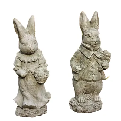 Immagine prodotto di Set di statuine "Signori Coniglio", in gesso, nuovo, resistente al gelo e alle intemperie, statuine in gesso a forma di animali per decorazione SU-2147