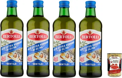 Produktbild von Bertolli Gentile, Olio Extra Vergine di Oliva, kalt extrahiert – 4×1 L Familienpack, erste Güteklasse, ideal zum Würzen & Kochen | italienischer Geschmack + Italian Gourmet polpa