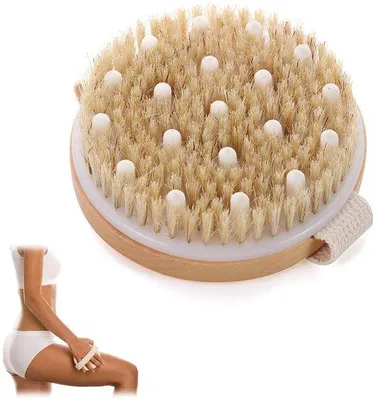 Produktbild von Unyqoos® Natürliche Körperbürste mit Holzgriff – Trockenbürste für Massage & Hautpflege, Peeling, Durchblutungsfördernd, kompakt