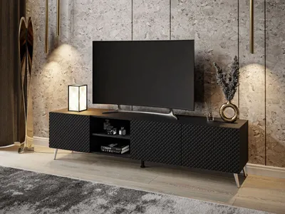 Produktbild von TV-Schrank GEORGIA Schwarz / Schwarz matt, Beine: Chrom