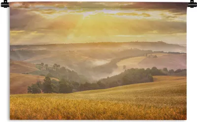 Produktbild von MuchoWow® Wandteppich Wandbehang Nebel - Sonne - Landschaft 120x80 cm Tapisserie Dekoration Wandtuch - Wanddekorationen - Wandtücher