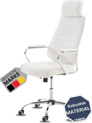Produktbild von DELUKE® Bürostuhl Ergonomisch FUGOR Schreibtischstuhl mit Rollen | Höhenverstellbarer Drehstuhl, Arbeitsstuhl mit Kopfstütze | Chefsessel, Computerstuhl 125 kg | Weiß