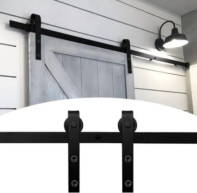 Zdjęcie produktu dla System drzwi przesuwnych do drzwi drewnianych z szyną prowadzącą, czarny, 244 cm