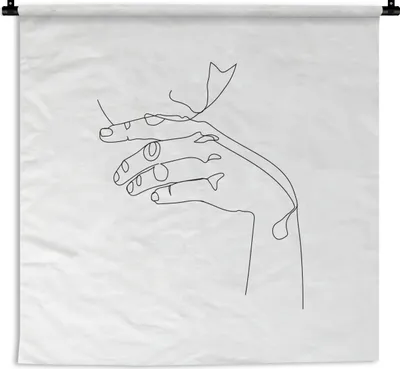Produktbild von MuchoWow® Wandteppich Wandbehang Hand - Mund - Strichzeichnung 90x90 cm Tapisserie Dekoration Wandtuch - Wandaufhänger
