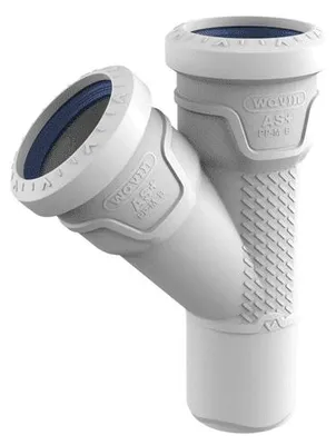 Obrázek produktu pro Odbočka odpadní odhlučněná Wavin AS+ PP ASEA 45°, DN 90 x 90, světle šedá