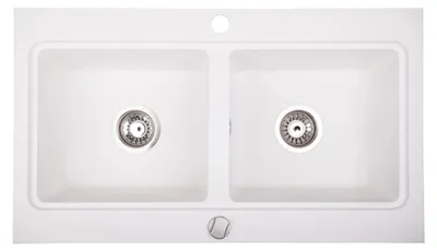 Produktbild von Granitspüle Nubiru Einbauspüle 2 Becken 79,5 x 45,5 cm mit Siphon Weiß