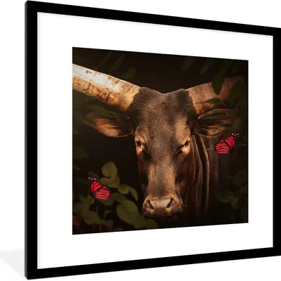Produktbild von MuchoWow® MuchoWow® Gerahmtes Poster Tiere - Kuh - Dschungel 40x40 cm - Poster mit zchwarzem Bilderrahmen - Poster - Plakat im Rahmen