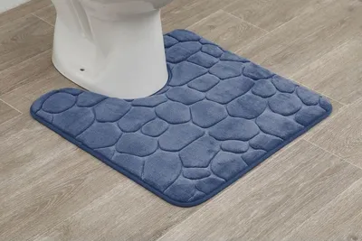 Produktbild von WC-Vorleger blau mit Ausschnitt, Weicher Badezimmerteppich rutschfest& Maschinenwaschbar, Badteppich mit Memory Foam&Mikrofaser aus Polyester, Badvorleger 45x50 cm für die Toilette