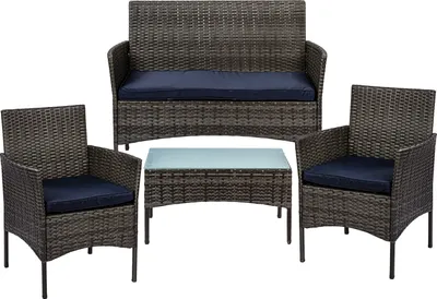 Produktbild von Lounge Set 4tlg. Balkon Möbel Gartengruppe Sitzgarnitur Sitzgruppe Polyrattan