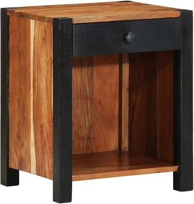 Imagen del producto de Juego de 2 mesitas de noche de madera maciza de acacia, color marrón, dimensiones: 40 x 35 x 50 cm