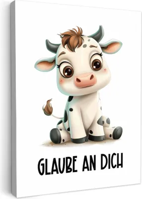 Produktbild von MuchoWow® - Leinwandbilder - Kuh - Weiß - Tiere - Glaube an dich selbst, Wandbild, Wanddeko Bilder Wohnzimmer, 60x80 cm