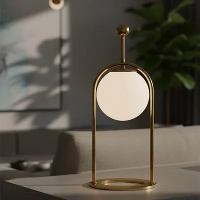 Image de Lampe de table, métal et verre, 21x50 cm, dorée et blanche, modèle Glamy Arc, Mauro Ferretti