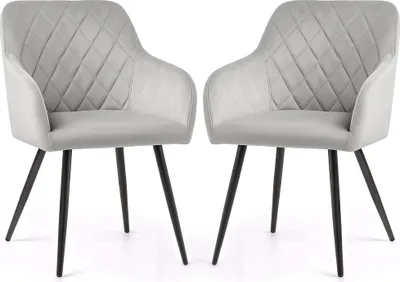 Produktbild von 2er Set Velours Esszimmerstühle mit Rautensteppung VELTO Grau mit schwarzen Beinen