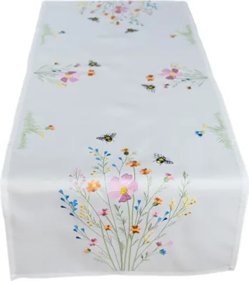 Produktbild von Tischdecke Tischläufer Stickerei Blumen mit Bienen Frühling 40 x 110 cm