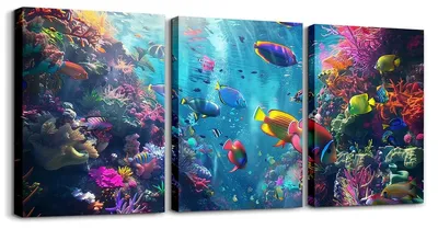 3er-Set Unterwasser-Wandbilder, 40x30 cm, Ozeanmotive