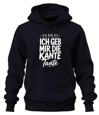 Immagine prodotto di "Io sono quella che mi do da fare", felpa con cappuccio, scritta sarcastica, ideale per feste di addio al celibato, colore blu navy, taglia S