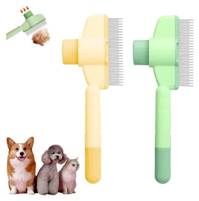 Produktbild von 2 Stück Fellblitz Bürste für Katzen, Selbstreinigende Haustierbürste für Langhaar- und Kurzhaarkatzen, Ideal für Tägliche Fellpflege und Flohbekämpfung (1 Grün, 1 Gelb)