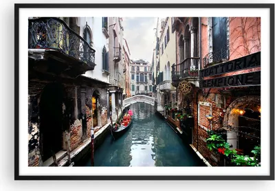 Produktbild von Gerahmtes Poster - Schwarzer Rahmen - Boot Brücke Tourismus Venedig - 91,5x61 cm - Wand Bild - Wanddeko - Wandbilder - Wandposter - Bilderrahmen - Bilder - Kunstdruck - Wandbild - P2BAA91x61-2157