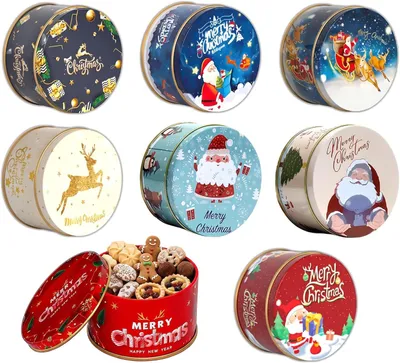 Imagen del producto de Caja redonda para galletas, 7,5 x 4,5 cm, paquete de 8 unidades, ideal para regalos navideños
