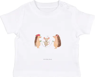 Produktbild von Mr. & Mrs. Panda Babyshirt Igel Seilhüpfen 0. - 6. Monat - Weiß - Geschenk, Baby T-Shirt, Kleinkind Shirt, Seilspringen, , Kindergarten, Maus, Kinder, Baumwollshirt