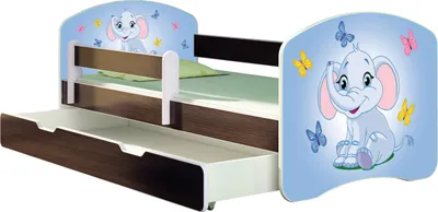Produktbild von ACMA Jugendbett Kinderbett Junior-Bett Komplett-Set mit Matratze Lattenrost und Rausfallschutz Wenge 26 Elefant 180x80 + Bettkasten