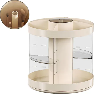 Produktbild von 360° Drehbarer Kosmetik Organizer, Mehrschicht Aufbewahrungsbox, Make-up Pinsel Ständer, Cremeweiß