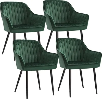 Produktbild von Songmics Polsterstuhl, 4er-Set, Samt, Grün, mit pulverbeschichteten Metallbeinen und Schaumstoffpolsterung, max. 120 kg, 60 x 62,5 x 85 cm (T x B x H)