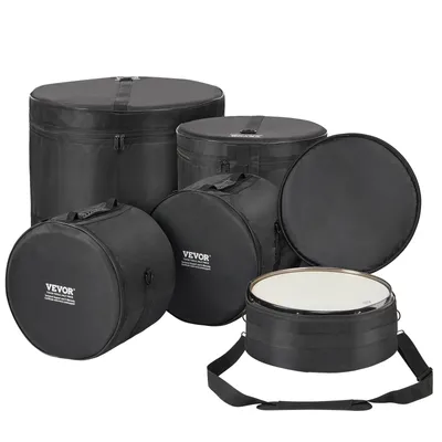 Image de VEVOR Set de 5 sacs de batterie, tissu Oxford 1680D, rembourré avec bandoulière amovible de 1,5 m, poignées de transport, pour kick 55,88 cm, tom 30,48 cm, tom 33,02 cm, tom 40,64 cm, caisse claire 35,56 cm