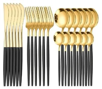 Produktbild von Cheffinger Besteckset für 6 Personen schwarz-goldenes Design