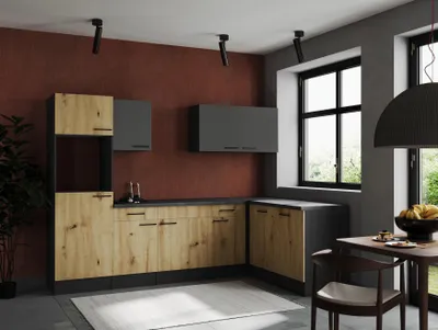 Produktbild von L Küche Leerblock Winkelküche Grau Matt Artisan Eiche Oliver 280x172 cm Respekta