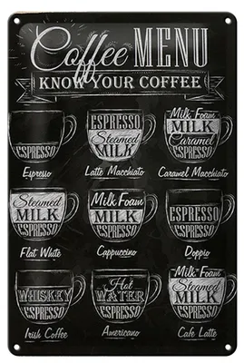 Produktbild von Blechschild Kaffee 20x30cm Coffee Menu Espresso Latte Flat
