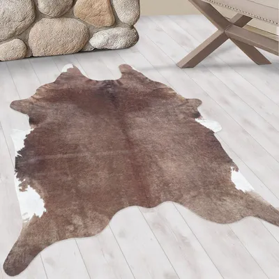 Produktbild von Waschbarer Teppich, Kuhfellimitat, braune Farbe, Wohnzimmerteppich 150 x 200 cm